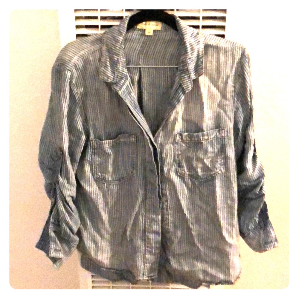 Blue stripped button down blouse